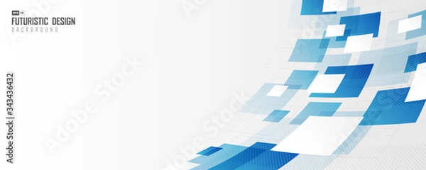 Fototapeta Abstract wide cover of blue and white distort square technology artwork graphic design background. illustration vector eps10