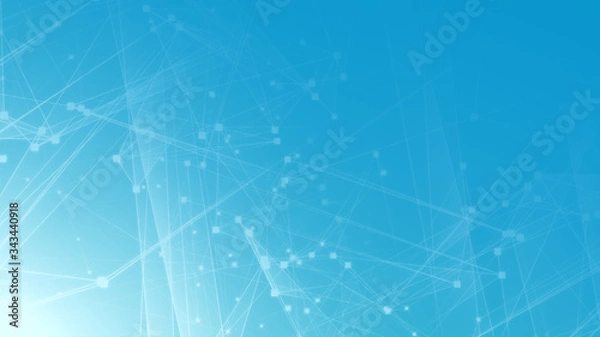 Obraz Abstract blue white polygon tech network with connect technology background. Abstract dots and lines texture background. 3d rendering.