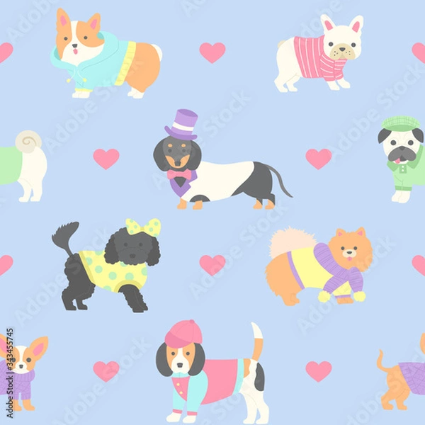 Obraz Cute dogs wearing clothes seamless pattern