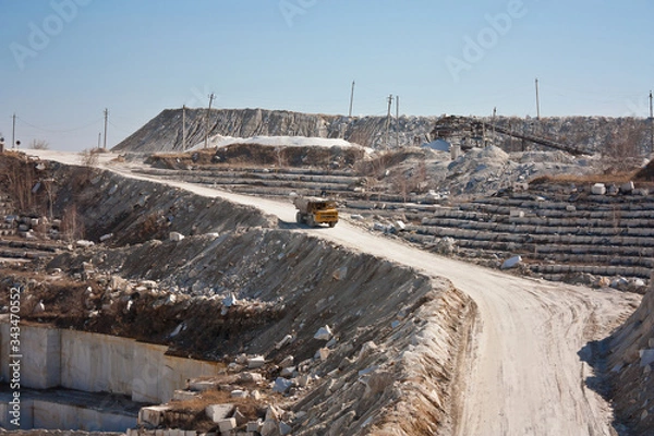Obraz Marble quarry. A dumper rides in a career