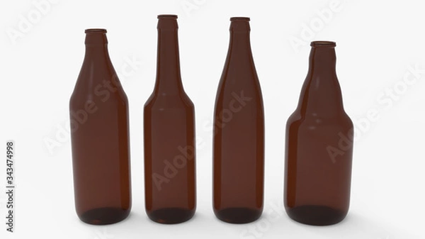 Fototapeta Brown soda bottles. Beer bottles. Isolated on white. Clipping path. 3D Rendering.