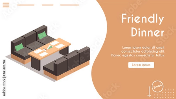 Obraz Vector banner isometric friendly dinner in cafe