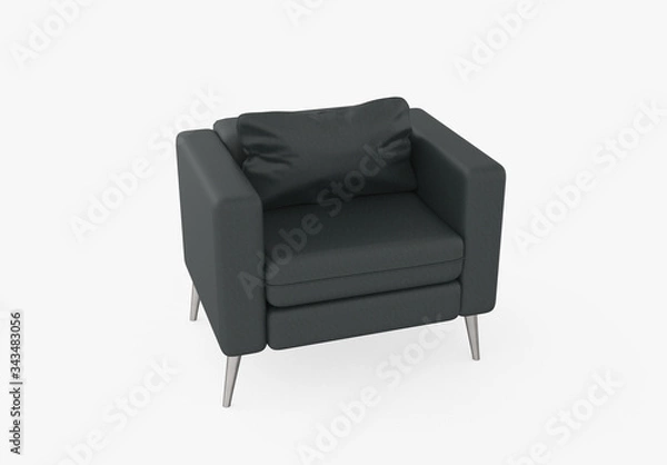 Obraz Black fabric sofa. Isolated on white. Clipping path. 3D Rendering.