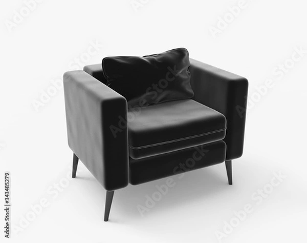 Fototapeta Black velvet sofa. Isolated on white. Clipping path. 3D Rendering.
