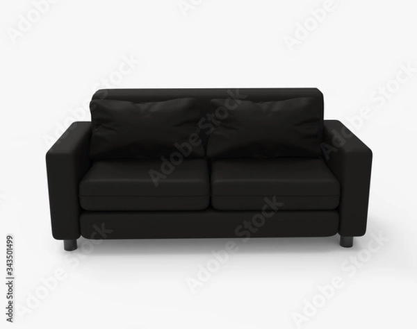Fototapeta Black fabric double sofa. Isolated on white. Clipping path. 3D Rendering.