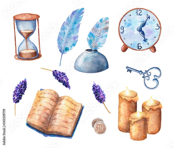 Obraz Watercolor educational elements and detail in violet color