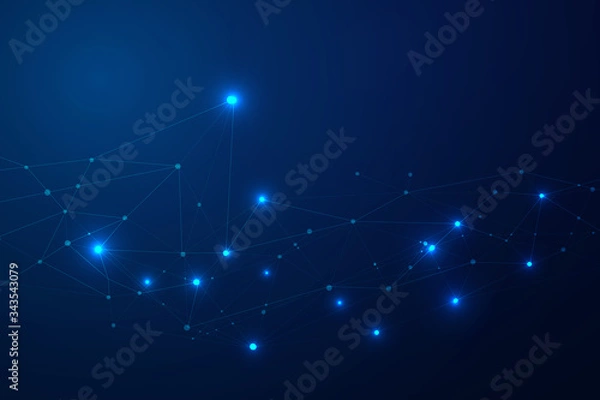 Obraz Abstract connecting dots and lines, Polygonal background, technology connection digital data and big data concept, vector illustrator