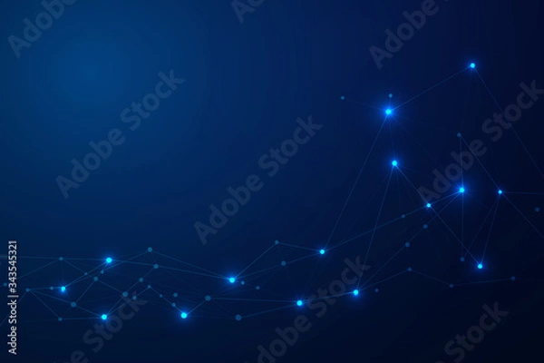 Fototapeta Abstract connecting dots and lines, Polygonal background, technology connection digital data and big data concept, vector illustrator