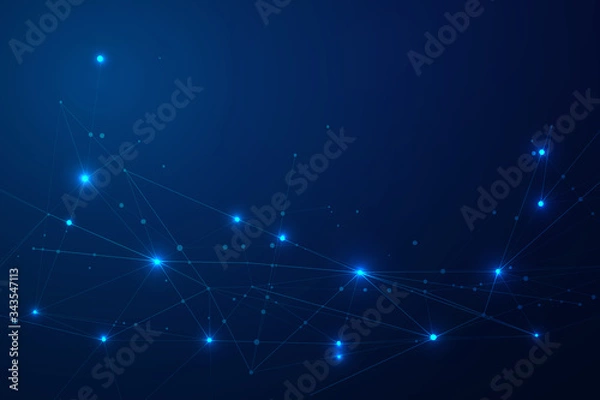Obraz Abstract connecting dots and lines, Polygonal background, technology connection digital data and big data concept, vector illustrator