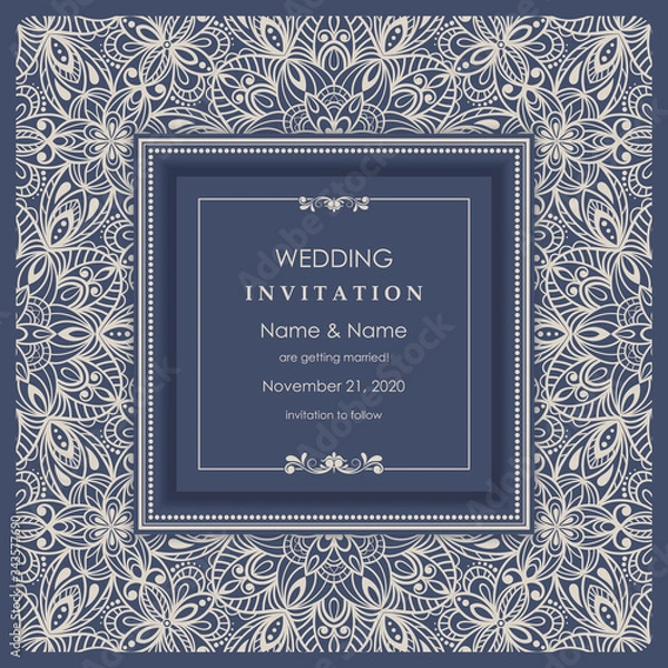 Fototapeta Wedding Invitation card Eastern style. Arabic  Pattern. Mandala ornament. Frame with flowers elements. Vector illustration.