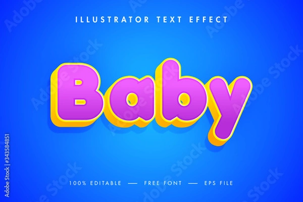 Fototapeta Baby 3d Text Effect and Premium Vector type design. 