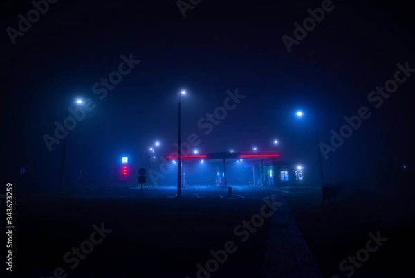 Obraz Night gas station in the fog