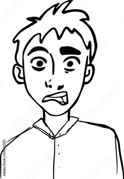 Fototapeta Hand drawn outline sketch character boy with fear emotion. Vector illustration in doodle style
