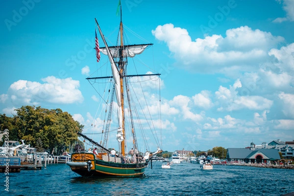 Obraz Tall ship setting sail from South Haven Michigan's harbor