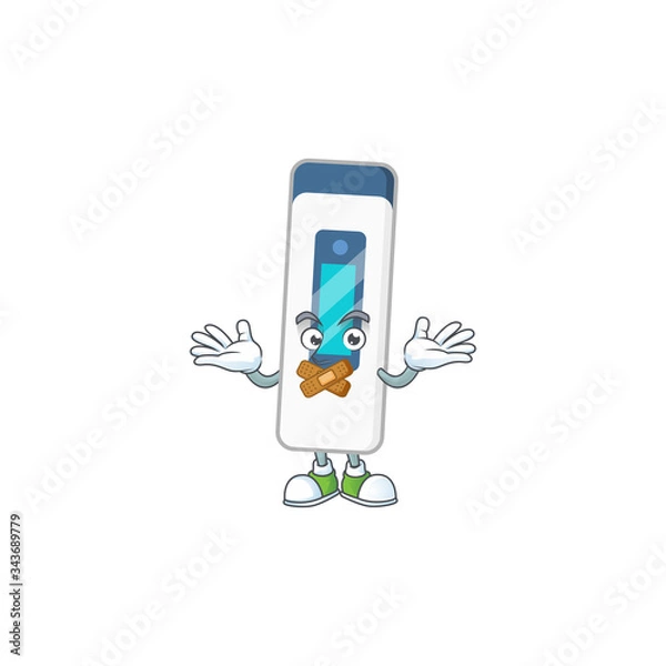 Fototapeta Digital thermometer mascot cartoon design with quiet finger gesture