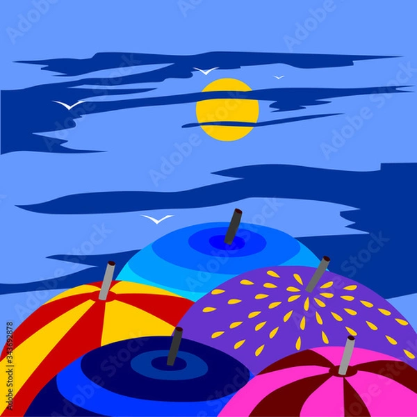 Fototapeta Composition of several umbrellas, vector illustration