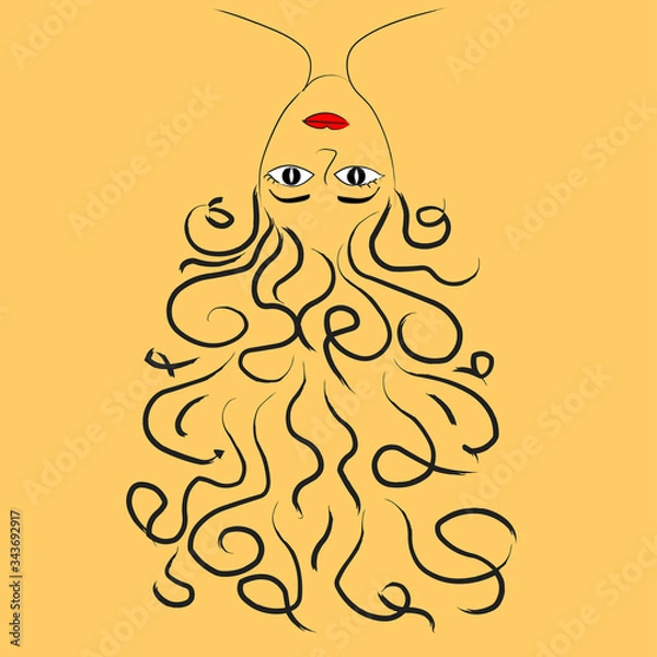 Fototapeta Beautiful girl on a yellow background, vector illustration