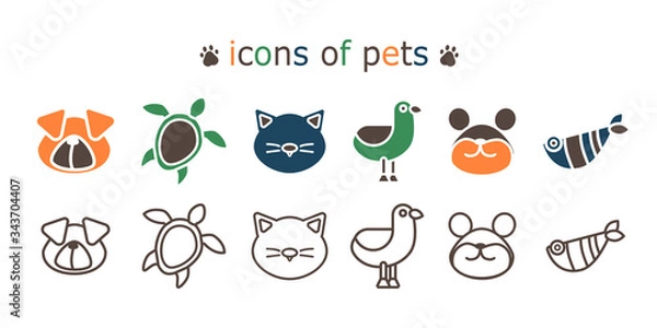 Obraz set of funny icons with pets. abstract animal silhouettes