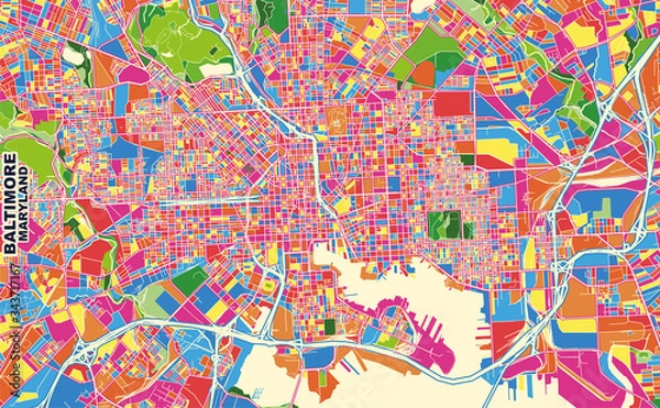 Fototapeta Baltimore, Maryland, U.S.A., colorful vector map