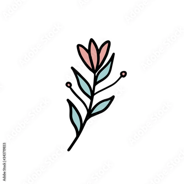Fototapeta A flower drawn in the Doodle style. Delicate colors. Drawing by hand. Pattern for fabric, print, poster. Vector illustration.