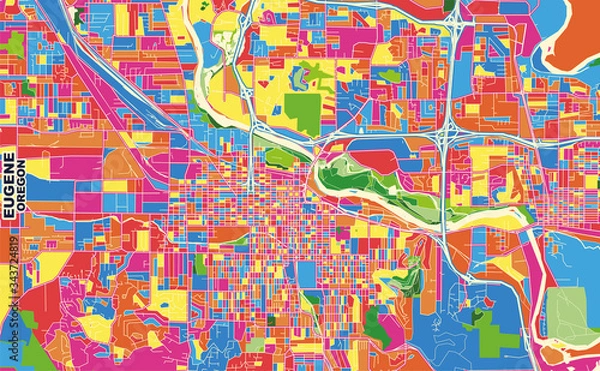 Fototapeta Eugene, Oregon, USA, colorful vector map