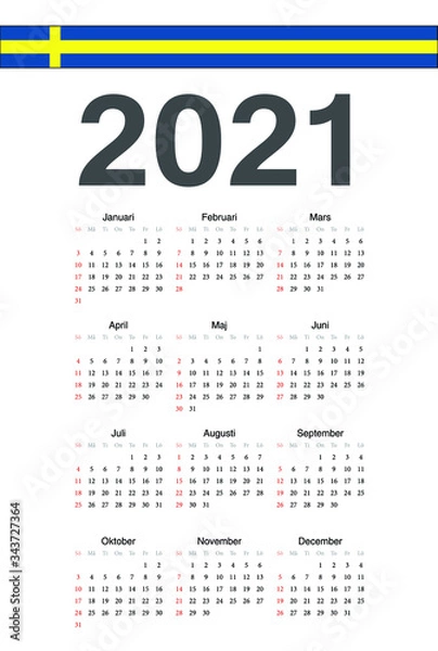 Obraz Swedish 2021 year vector calendar