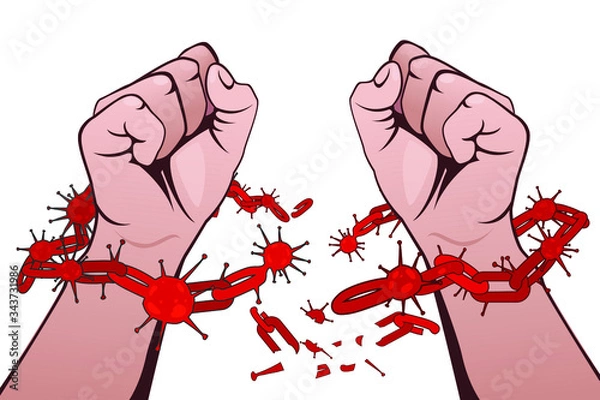 Fototapeta Vector illustration of breaking through covid-19 quarantine and financial breakthrough