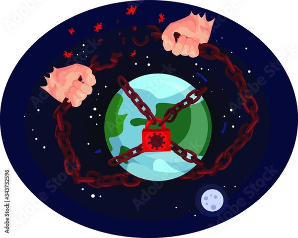 Fototapeta Vector illustration of planet earth chained by coronavirus