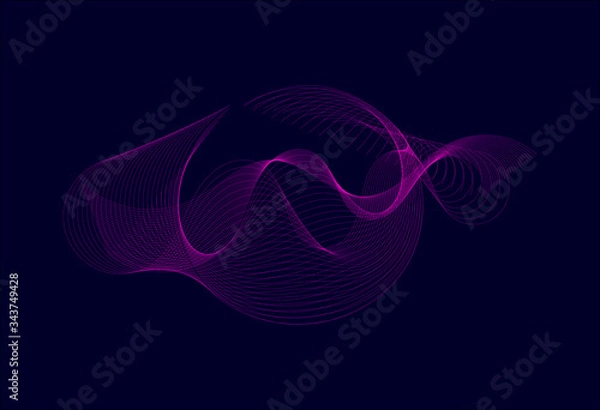Fototapeta Wavy line smoke effect, pink color smoke effect with color gradients on black background. Equalizer for music, showing sound waves with musical waves. 3d rendering.