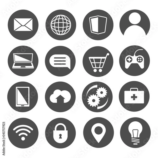 Fototapeta A set of universal, contour icons for the Internet and mobile platforms. Made in a modern flat style. Vector graphics isolated on white background.