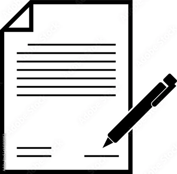 Fototapeta Document signing, legal document, pen and paper vector icon