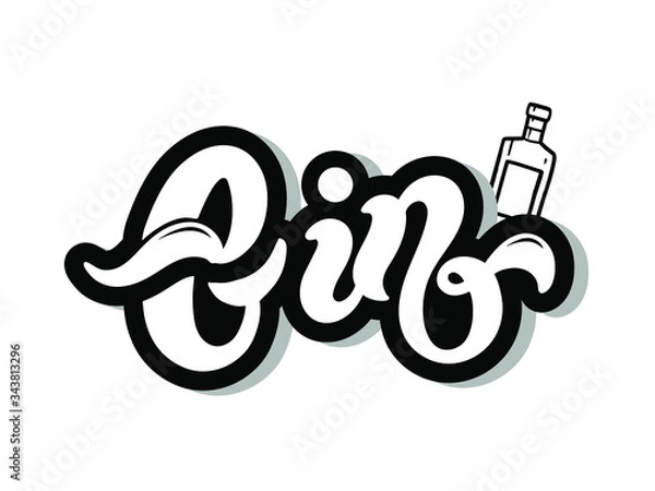 Fototapeta Gin. Type of alcoholic drink. Hand drawn lettering. Vector illustration. Best for restaurant or bar design