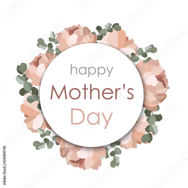 Fototapeta Happy Mother's Day. Peonies pattern circle background.Vector greeting card template.