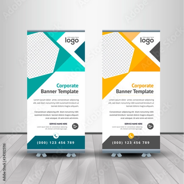 Fototapeta Roll-up for exhibitions, banner for seminar, layout for placement of photos. Universal stand for conference.	