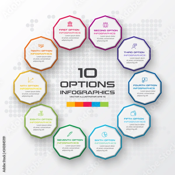 Fototapeta Decagon for infographics,Diagram with 10 options,Vector template for presentation.
