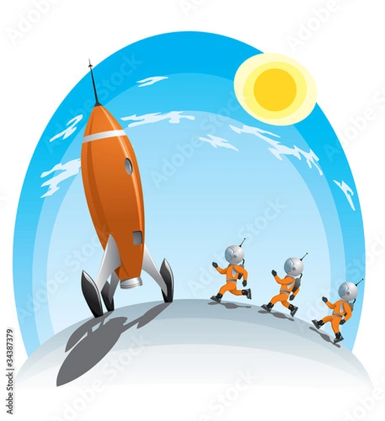 Obraz astronauts runing towards the rocket