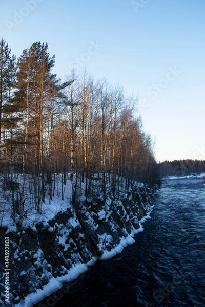 Obraz Along the road to the Voitsky Padun waterfall on the Lower Vyg River, Karelia, winter.