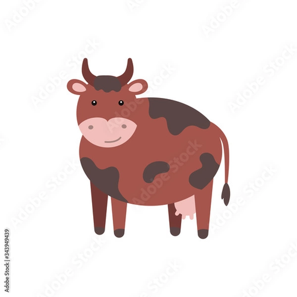 Fototapeta Cute cartoon domestic cow illustration. Farm animal vector icon. Print for nursery.