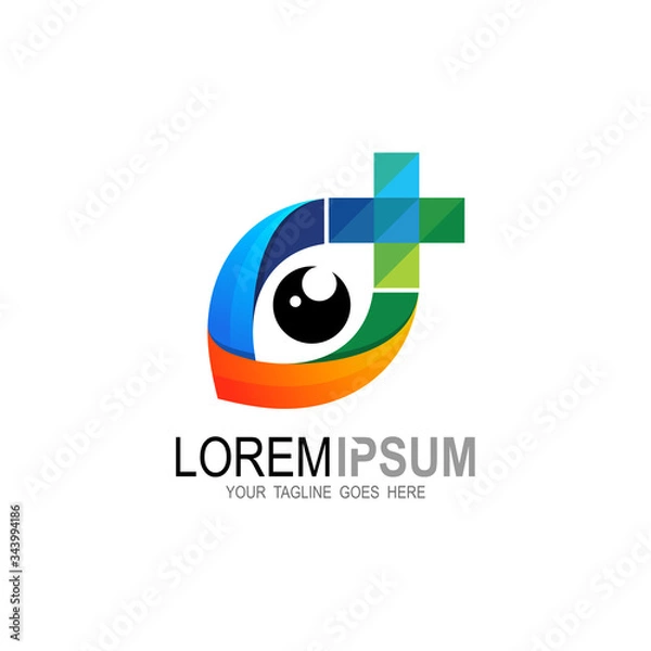 Fototapeta Eye logo with medical design template, Eye and plus icons