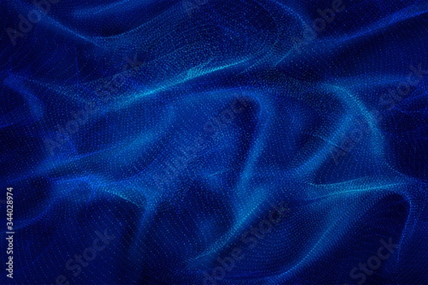 Fototapeta Flowing dynamic particles, forming a technological abstract background like silk