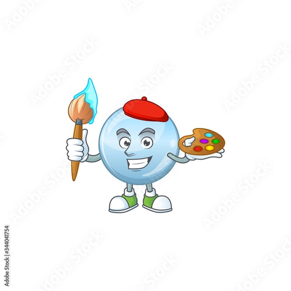 Fototapeta Artistic Artist of collagen droplets cartoon character painting with a brush
