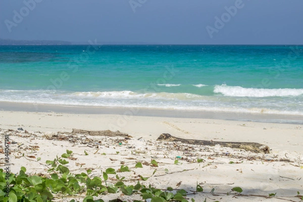 Obraz A shot of clean white sandy beach with Indian Ocean and horizon