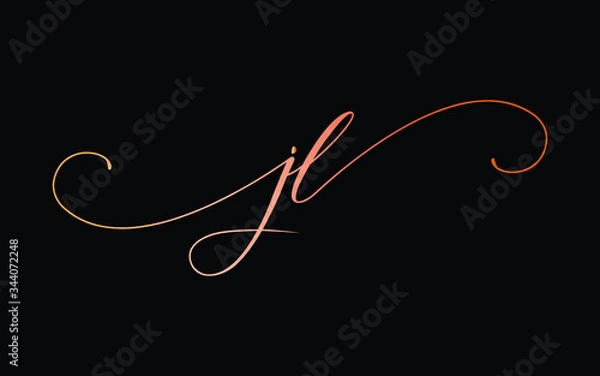 Fototapeta jl or j, l Lowercase Cursive Letter Initial Logo Design, Vector Template
