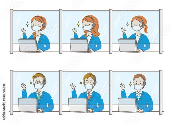 Fototapeta 人物　マスク　会社　ウィルス　感染　空気感染　予防　予防方法　避ける　対策	
