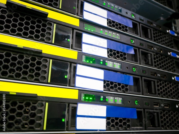 Obraz Computer Network Telecommunication Ethernet Cables Connected to Internet Switch.