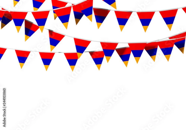 Fototapeta Armenia flag festive bunting against a plain background. 3D Rendering