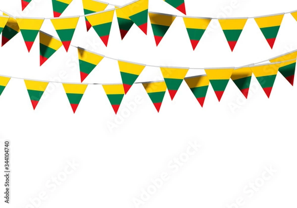 Fototapeta Lithuania flag festive bunting against a plain background. 3D Rendering
