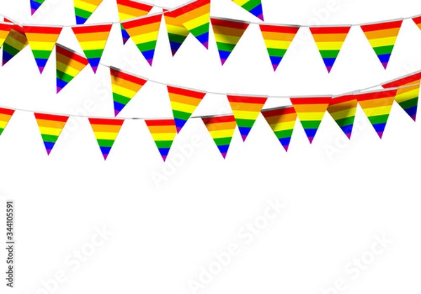 Fototapeta Gay pride flag festive bunting against a plain background. 3D Rendering