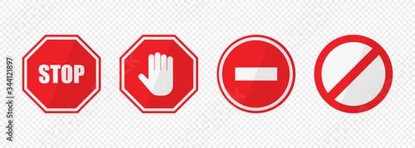Fototapeta Stop sign set flat red banner. Vector illustration isolated
