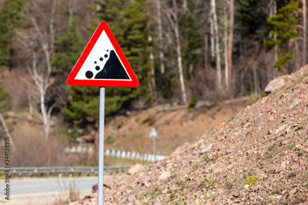 Obraz Warning Road Sign Caution Rockfall